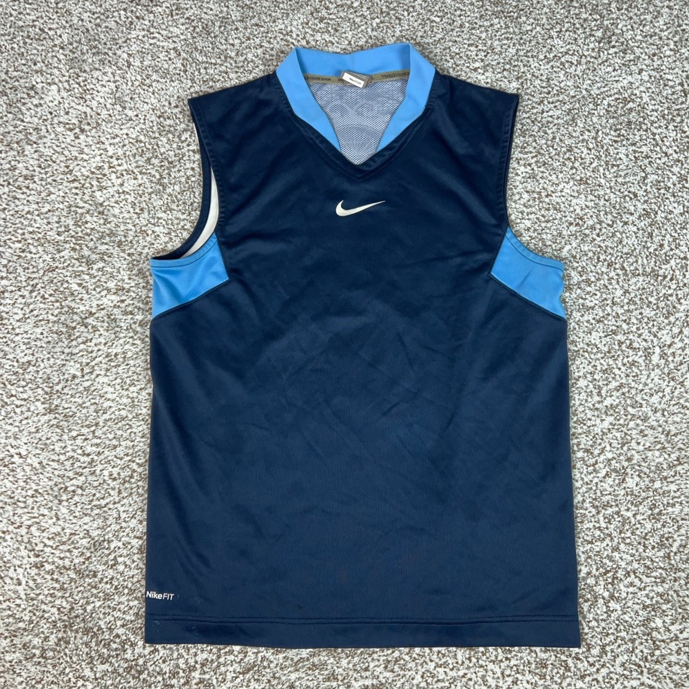 Nike Tank Top Mens Medium Blue Basketball Graphic Mesh Sleeveless NikeFIT Shirt
